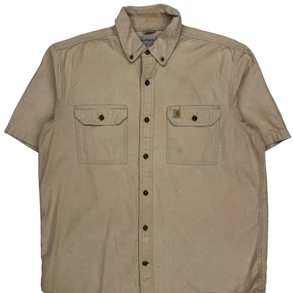 Carhartt Short Sleeve Shirt - Large Beige Cotton - Image 4