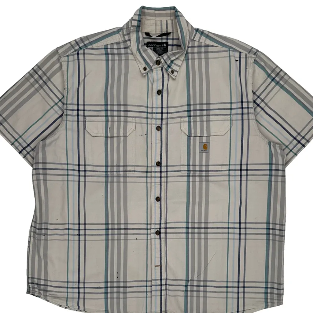 Carhartt Checked Short Sleeve Shirt - 2XL Beige Cotton - Image 4