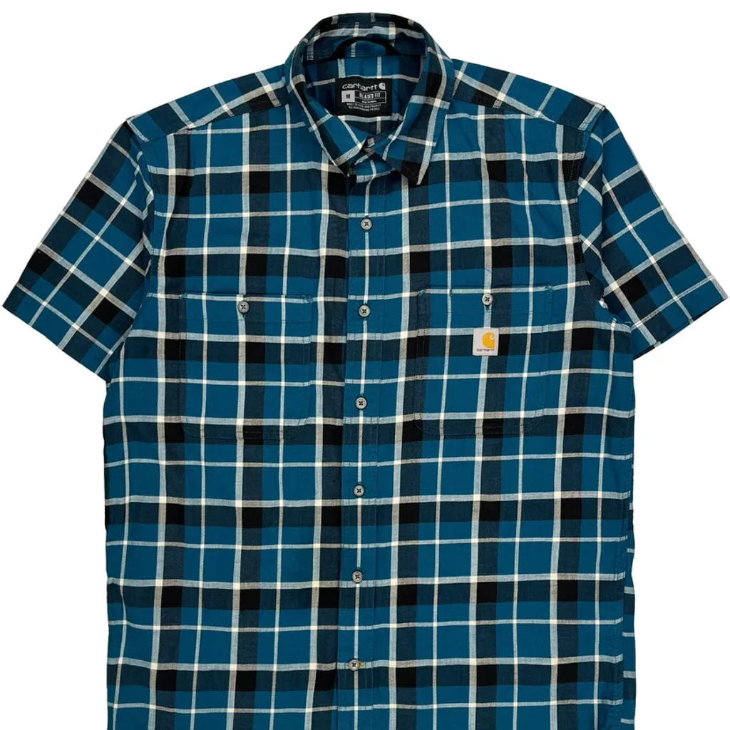 Carhartt Checked Short Sleeve Shirt - Medium Blue Cotton - Image 4