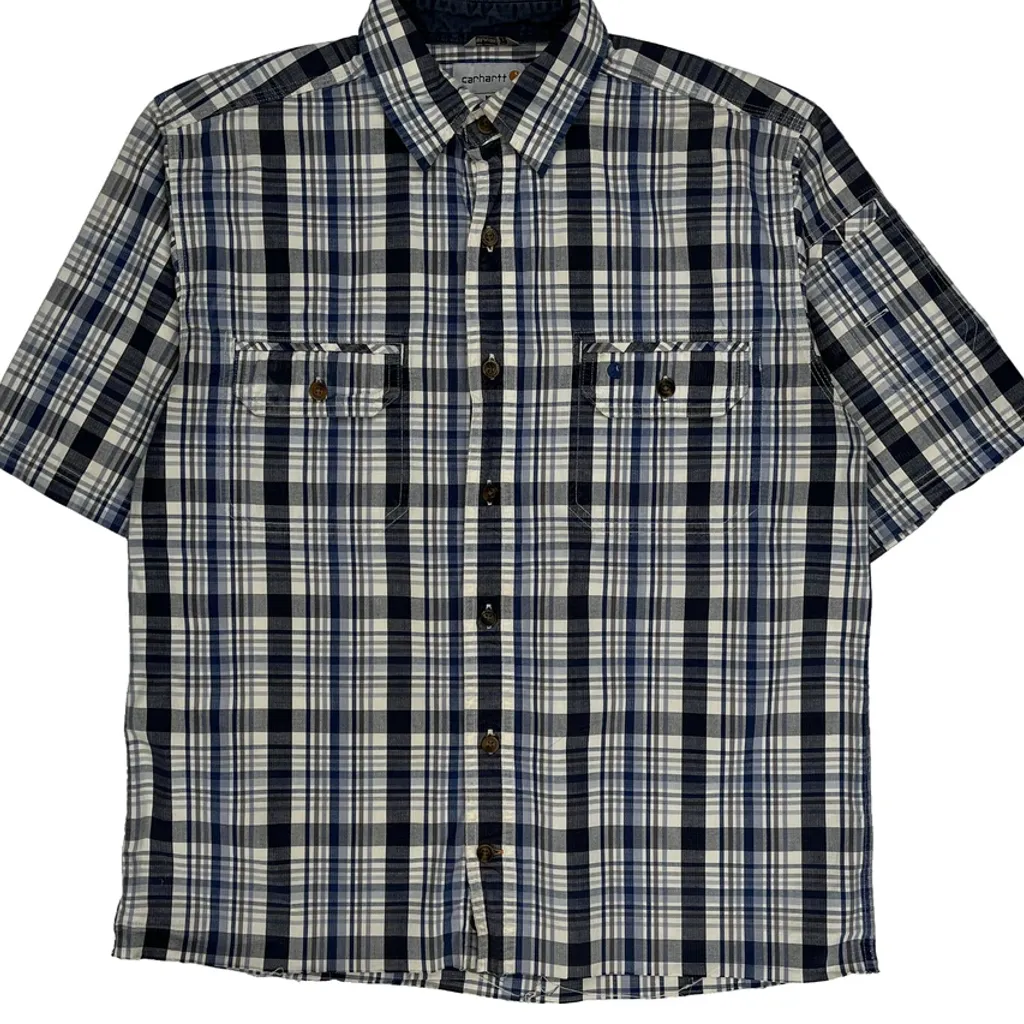 Carhartt Checked Short Sleeve Shirt - Medium Blue Cotton - Image 4