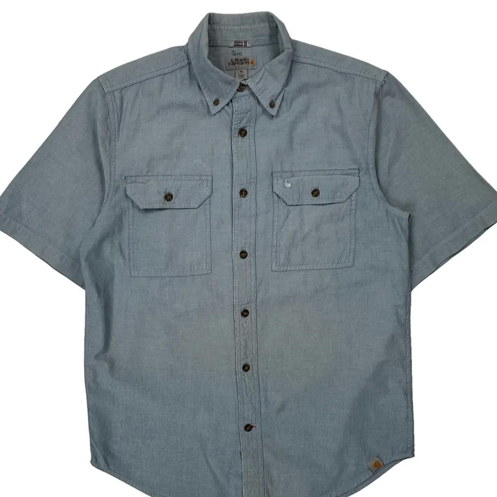 Carhartt Utility Work Short Sleeve Shirt - Medium Blue Cotton - Image 4