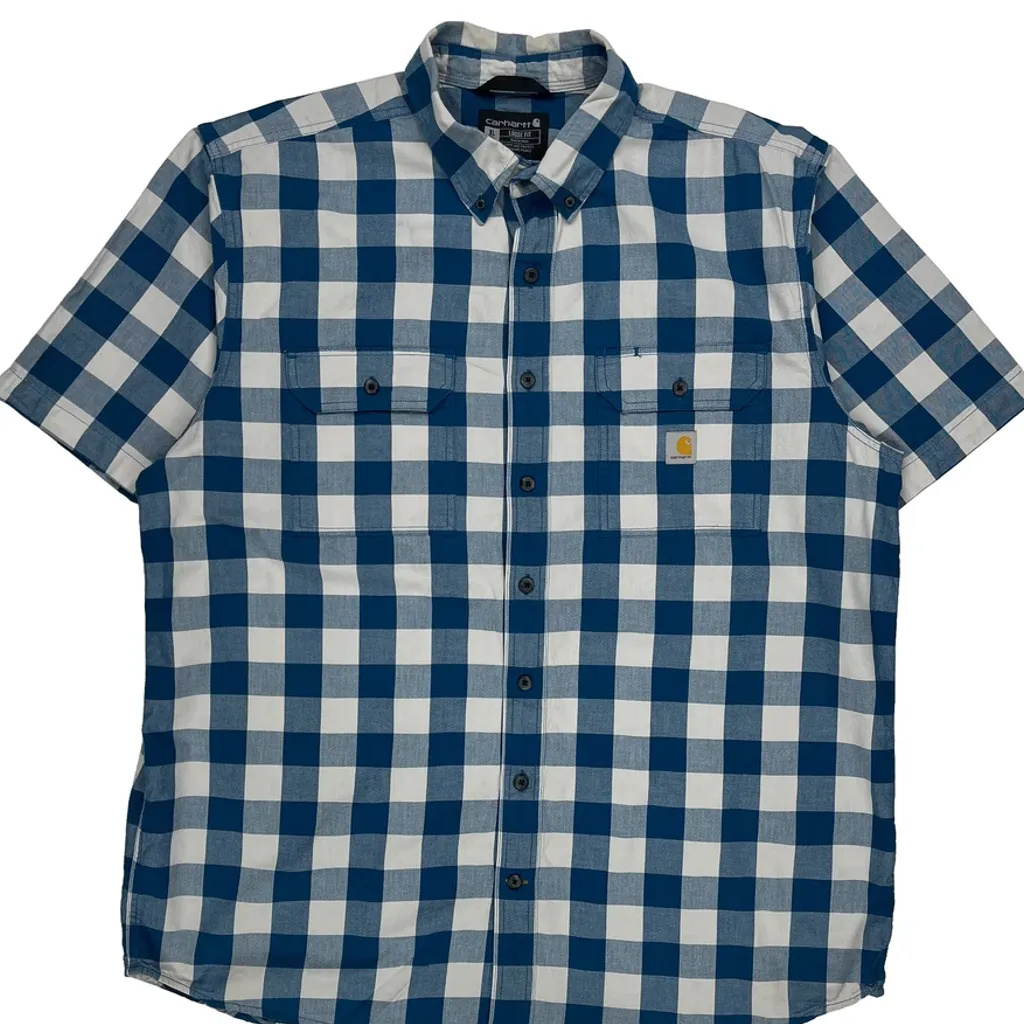 Carhartt Checked Short Sleeve Shirt - XL Blue Cotton - Image 4