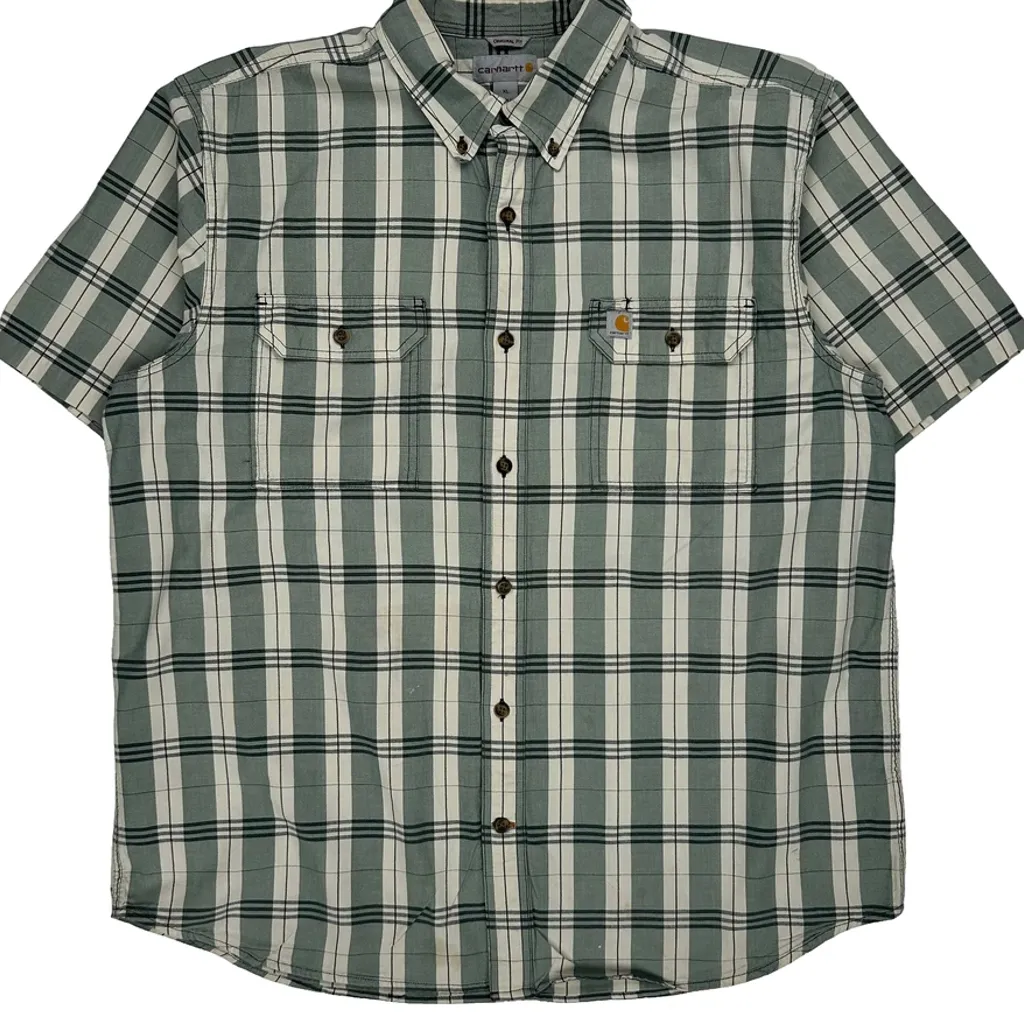 Carhartt Checked Short Sleeve Shirt - XL Green Cotton - Image 4