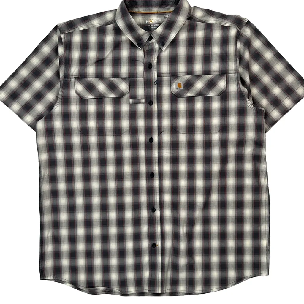 Carhartt Checked Short Sleeve Shirt - XL Grey Cotton - Image 4
