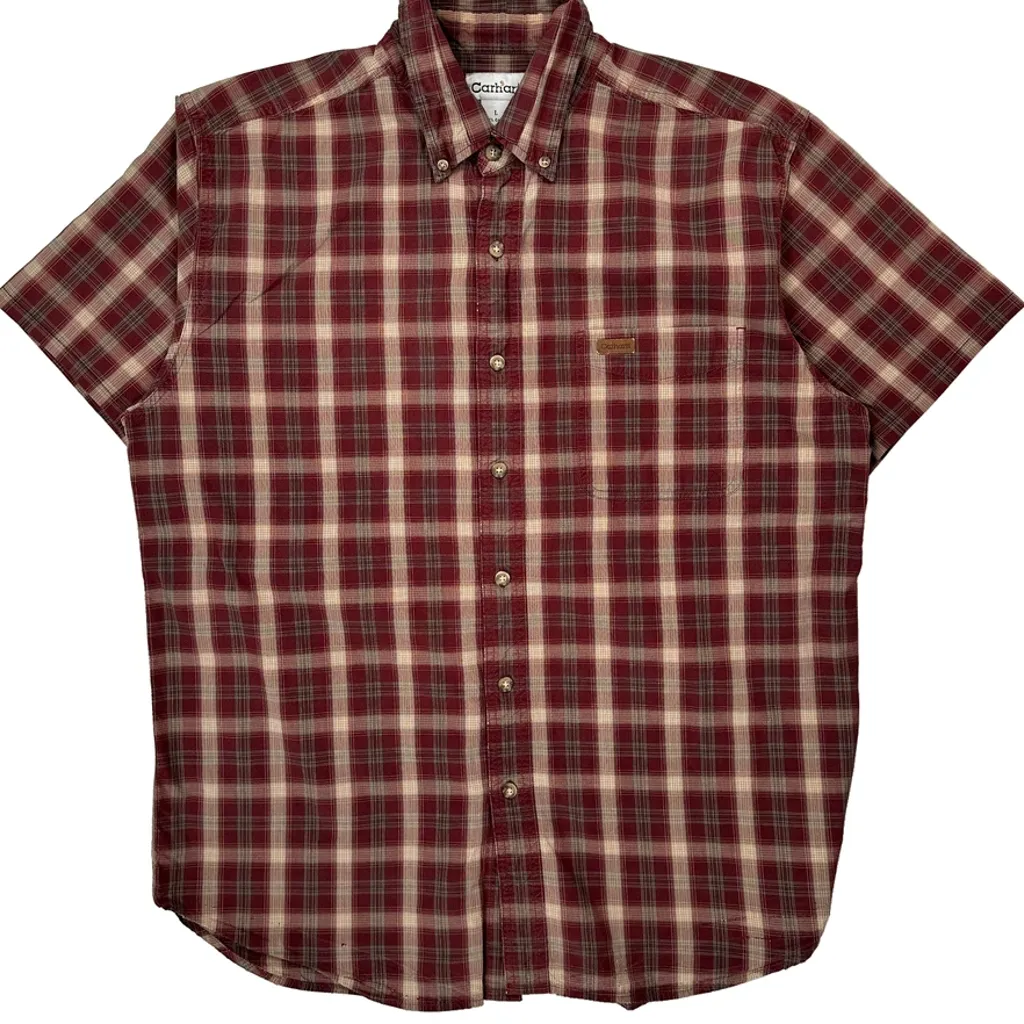 Carhartt Checked Short Sleeve Shirt - Large Red Cotton - Image 4