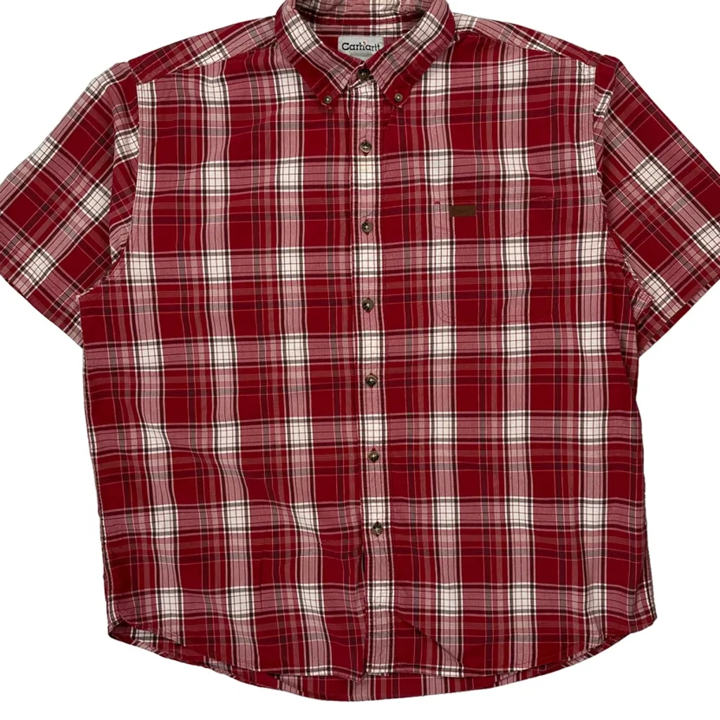 Carhartt Checked Short Sleeve Shirt - XL Red Cotton - Image 5