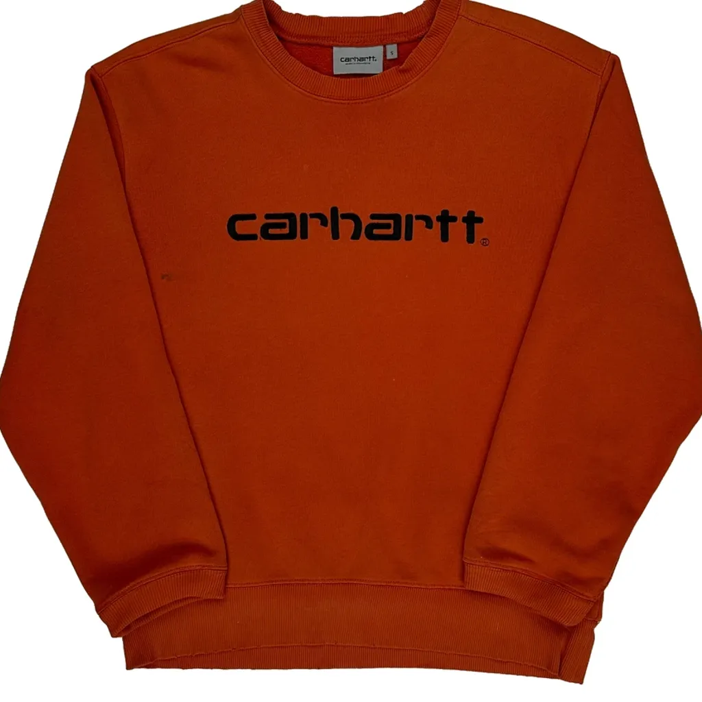 Carhartt Spellout Sweatshirt - Small Orange Cotton - Image 4