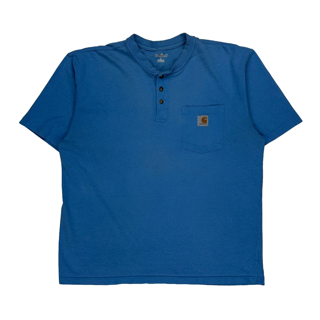 Carhartt Henley T-Shirt - Large Blue Cotton