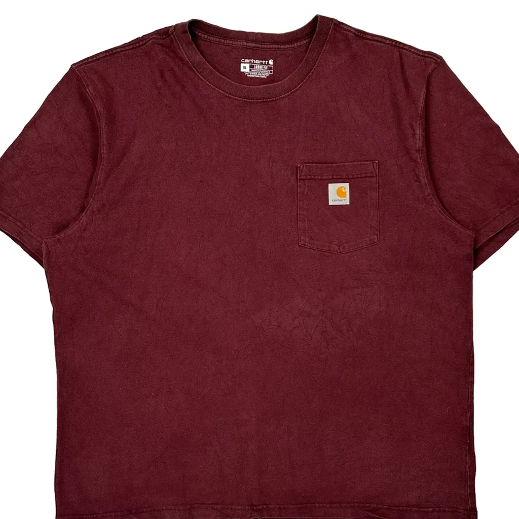 Carhartt T-Shirt - XL Burgundy Cotton - Image 5