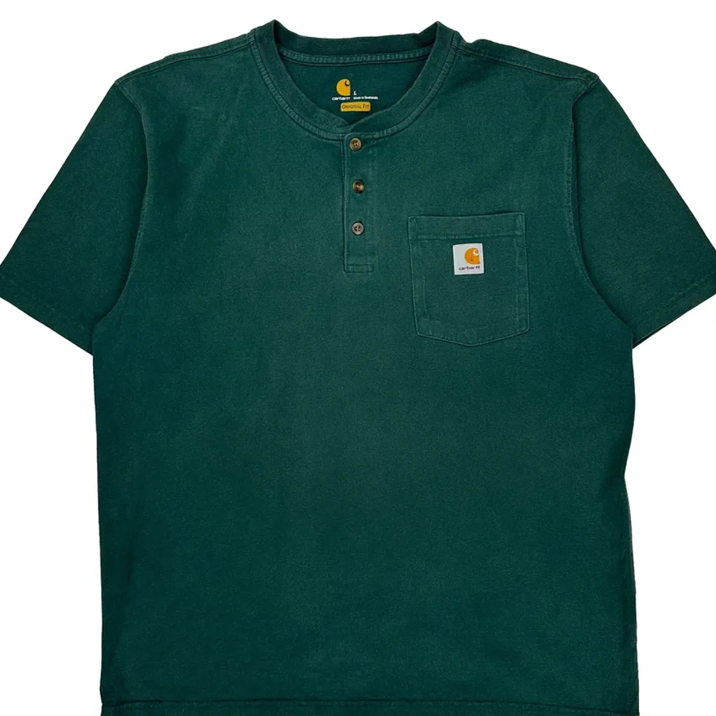 Carhartt Henley T-Shirt - Large Green Cotton - Image 4