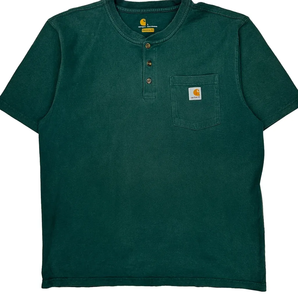Carhartt Henley T-Shirt - Large Green Cotton - Image 5