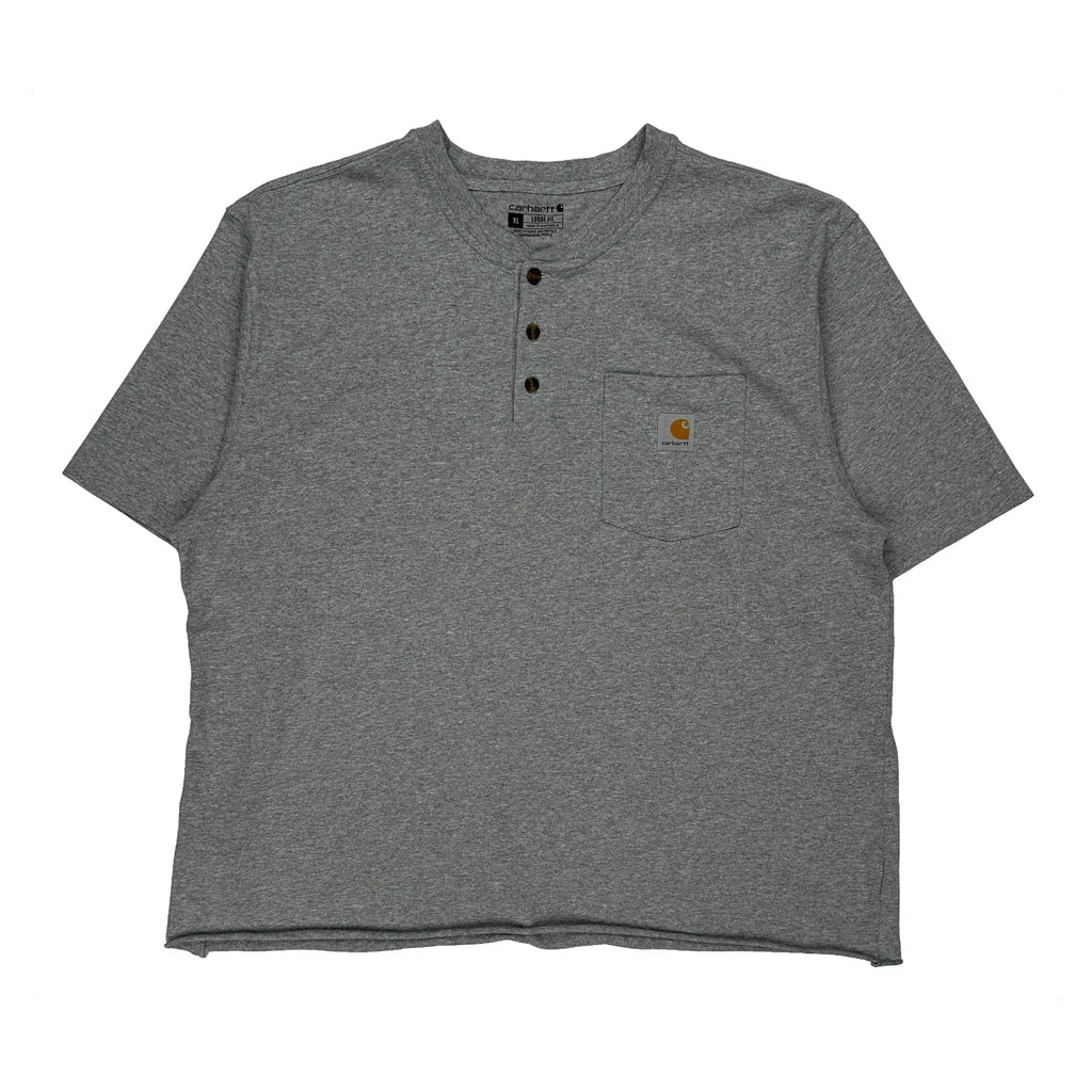 Carhartt Cropped Henley T-Shirt - XL Grey Cotton