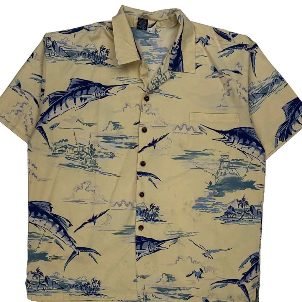 Caribbean Hawaiian Shirt - Large Beige Cotton - Image 5