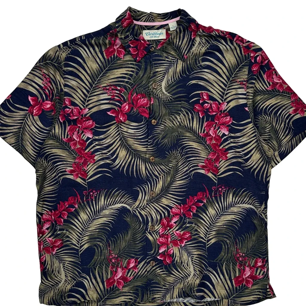 Caribbean Floral Hawaiian Shirt - Large Black Silk Blend - Image 4