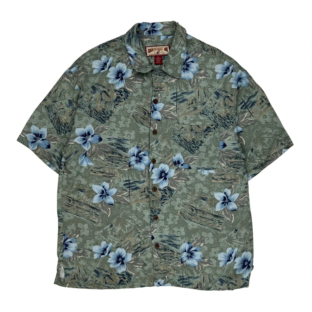 Caribbean Joe Floral Hawaiian Shirt - Medium Green Viscose