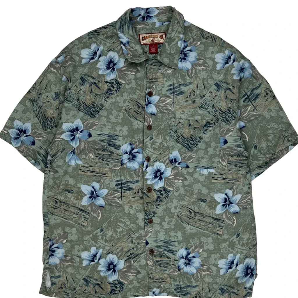 Caribbean Joe Floral Hawaiian Shirt - Medium Green Viscose - Image 4