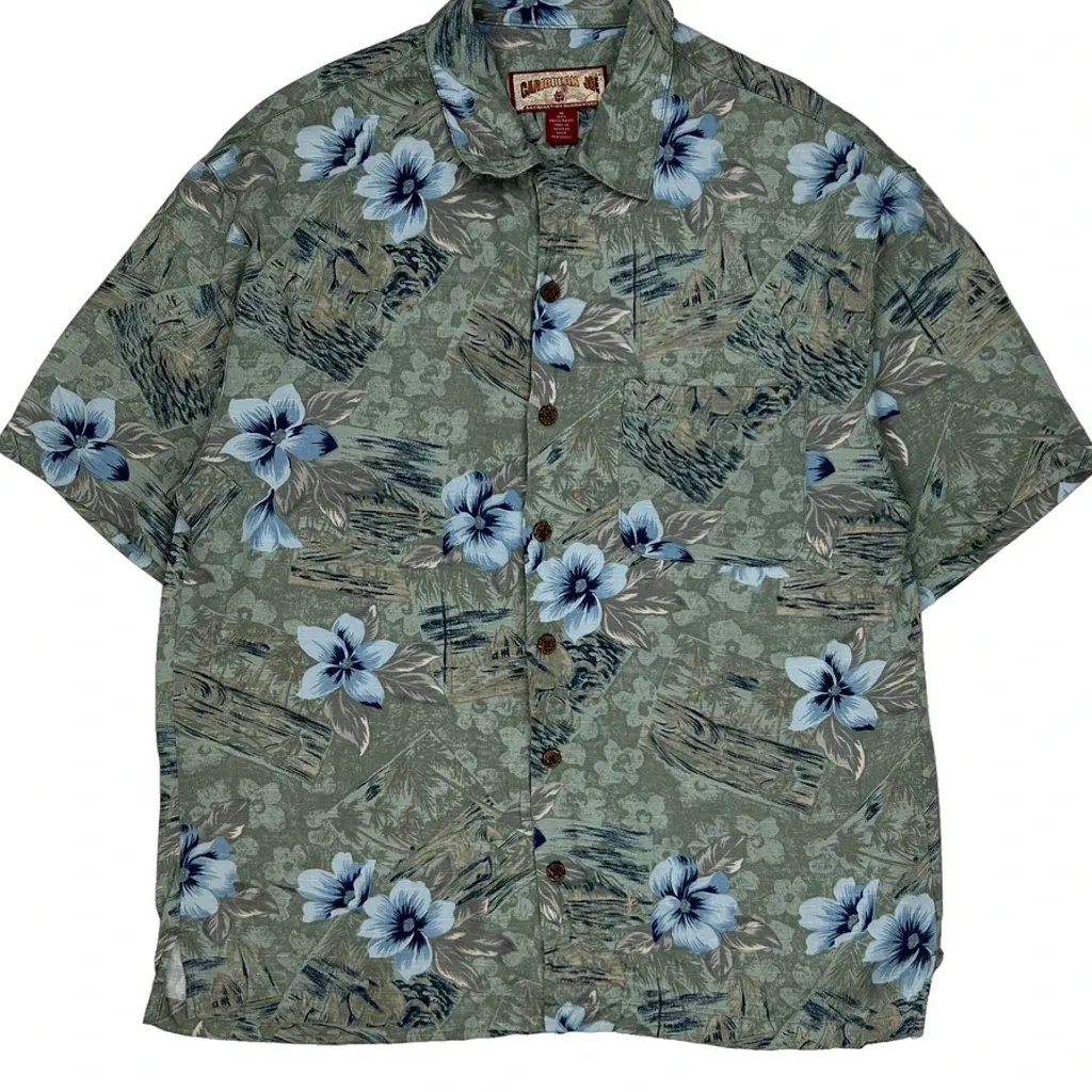 Caribbean Joe Floral Hawaiian Shirt - Medium Green Viscose - Image 5