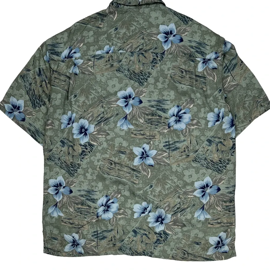 Caribbean Joe Floral Hawaiian Shirt - Medium Green Viscose - Image 6
