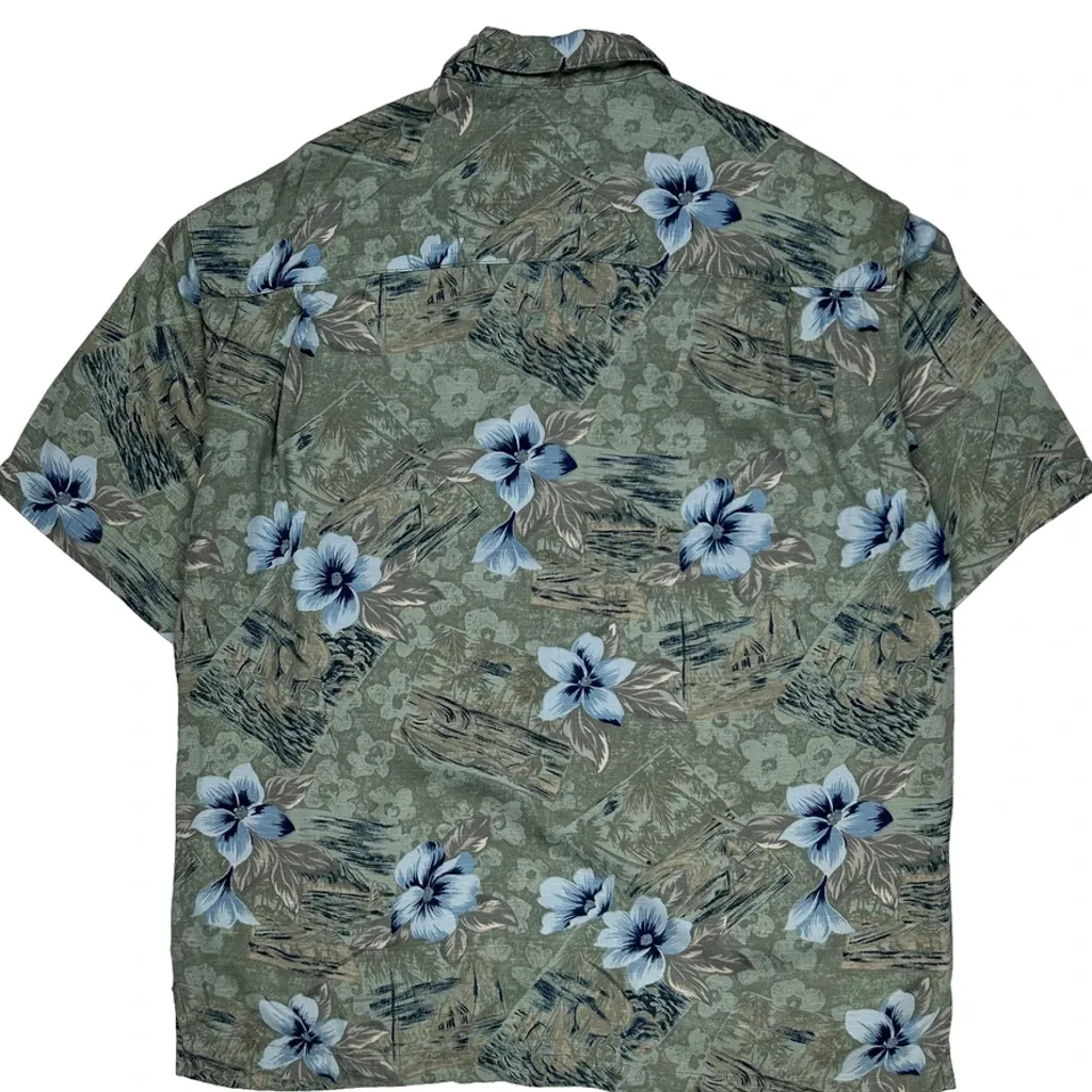 Caribbean Joe Floral Hawaiian Shirt - Medium Green Viscose - Image 7