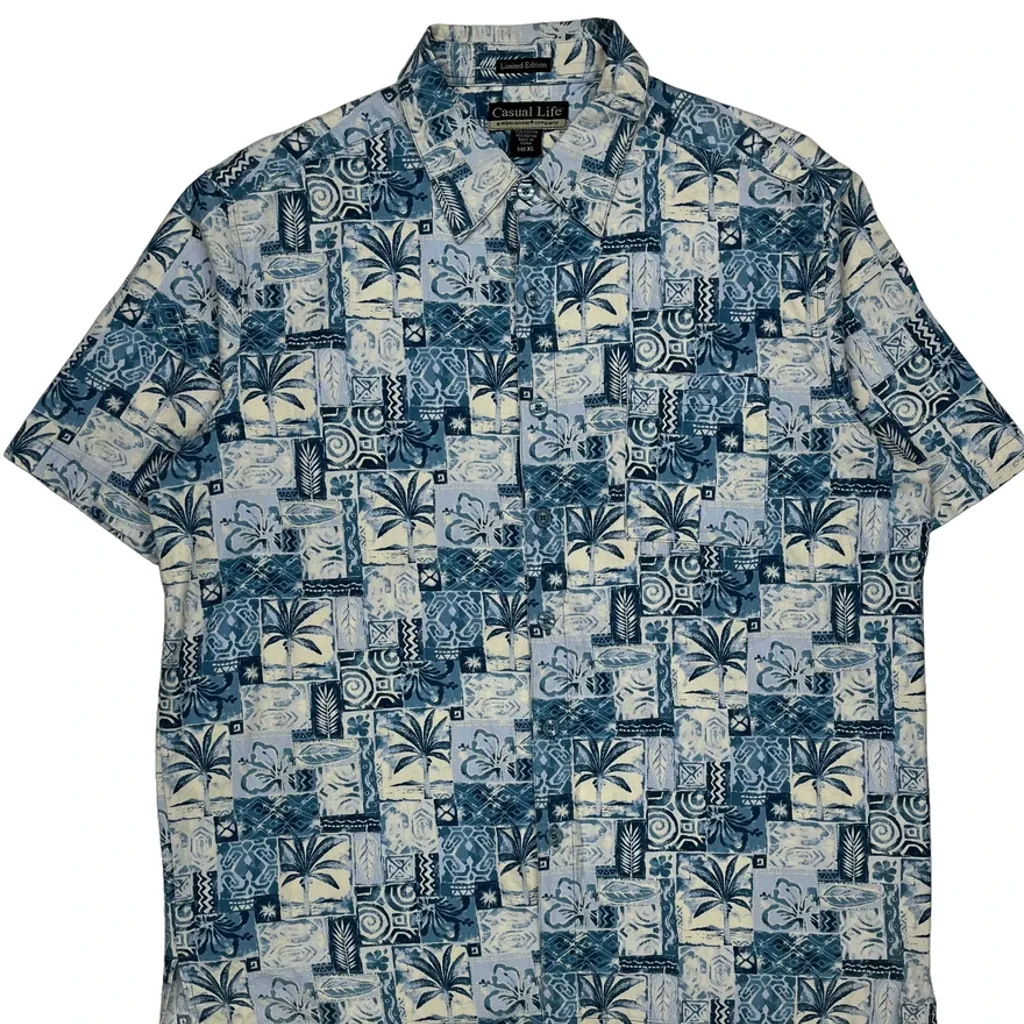Casual Life Floral Hawaiian Shirt - XL Blue Cotton Blend - Image 5