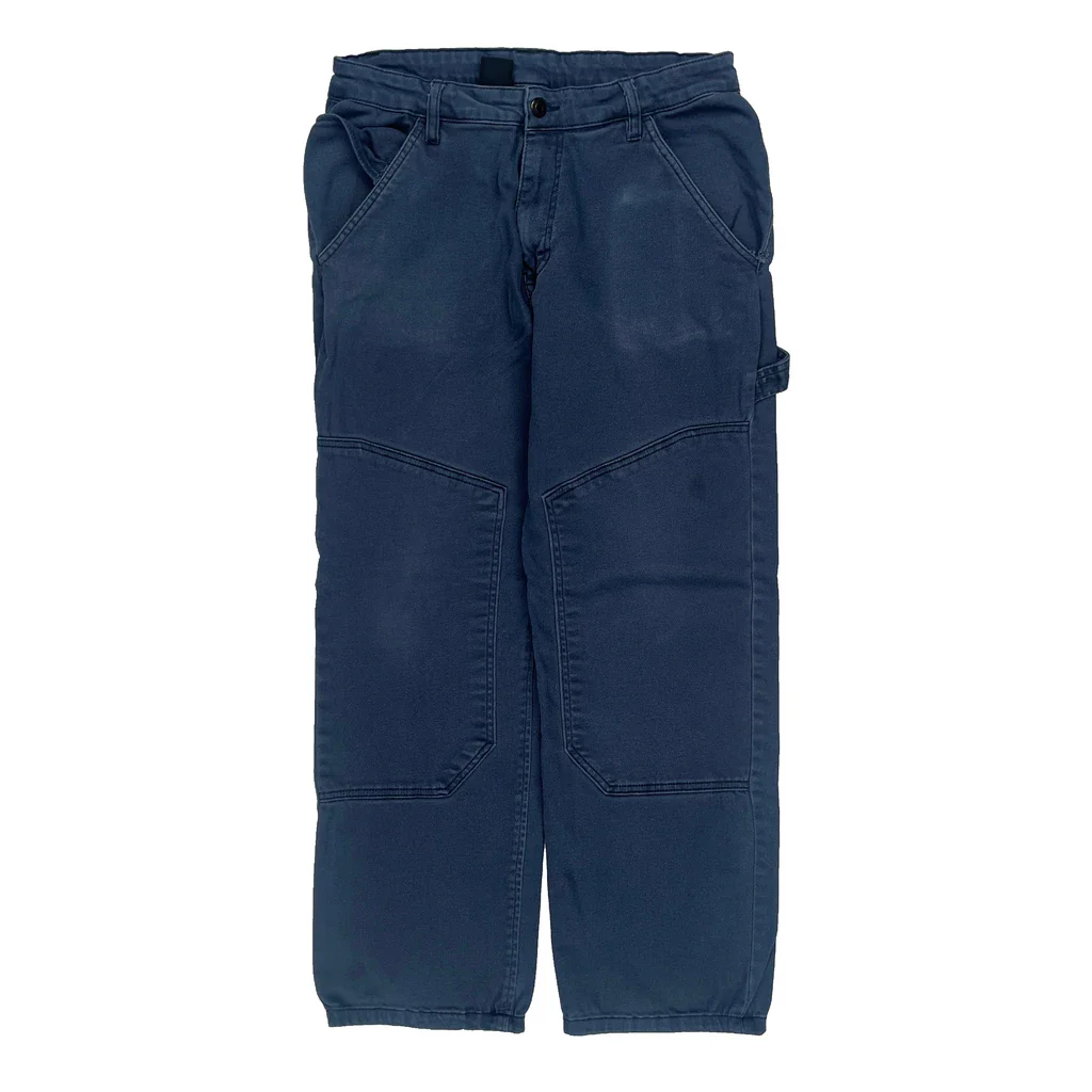 Cat Double Knee Carpenter Trousers - 30W 28L Blue Cotton - Image 2