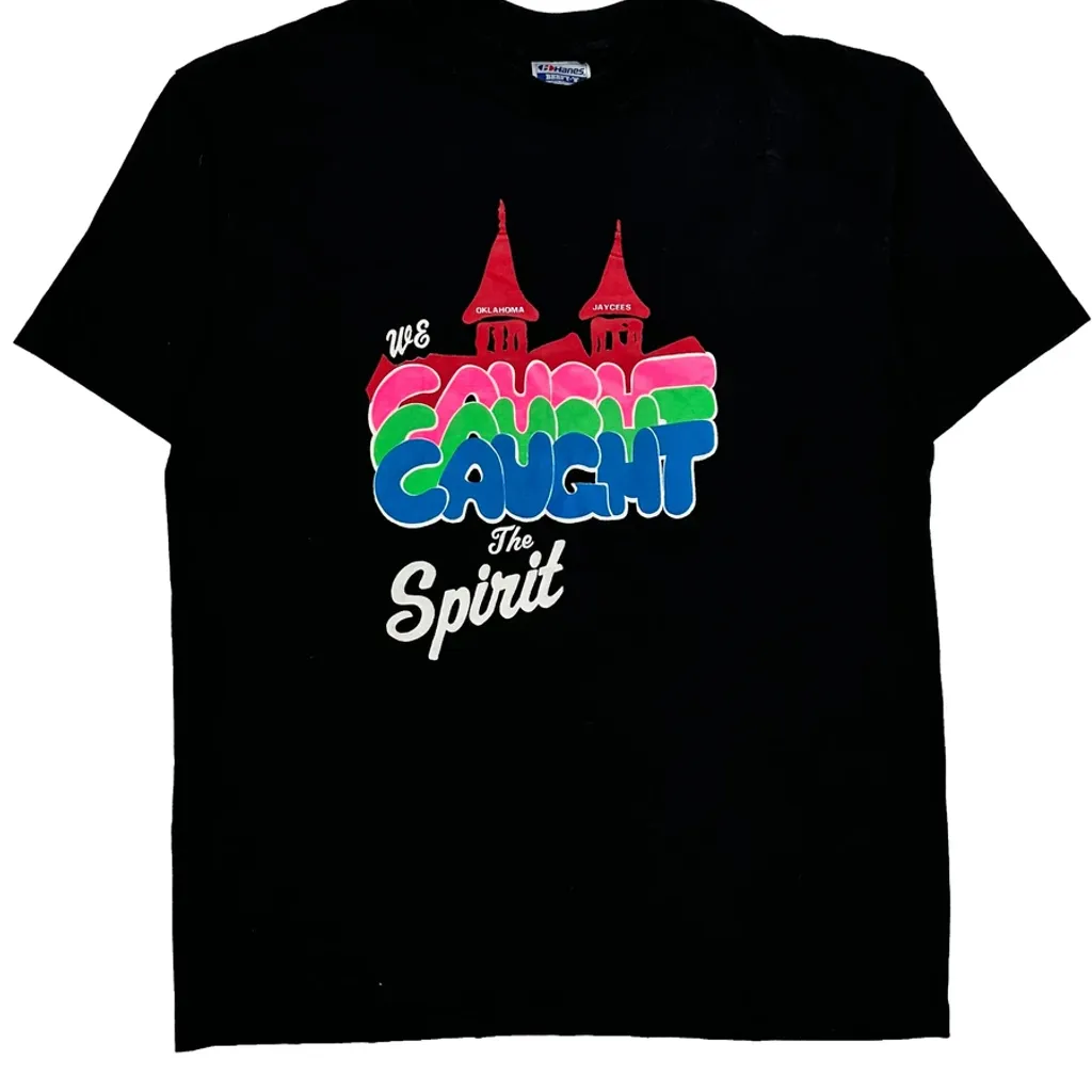 Caught The Spirit Hanes Single Stitch T-Shirt - XL Black Cotton - Image 4