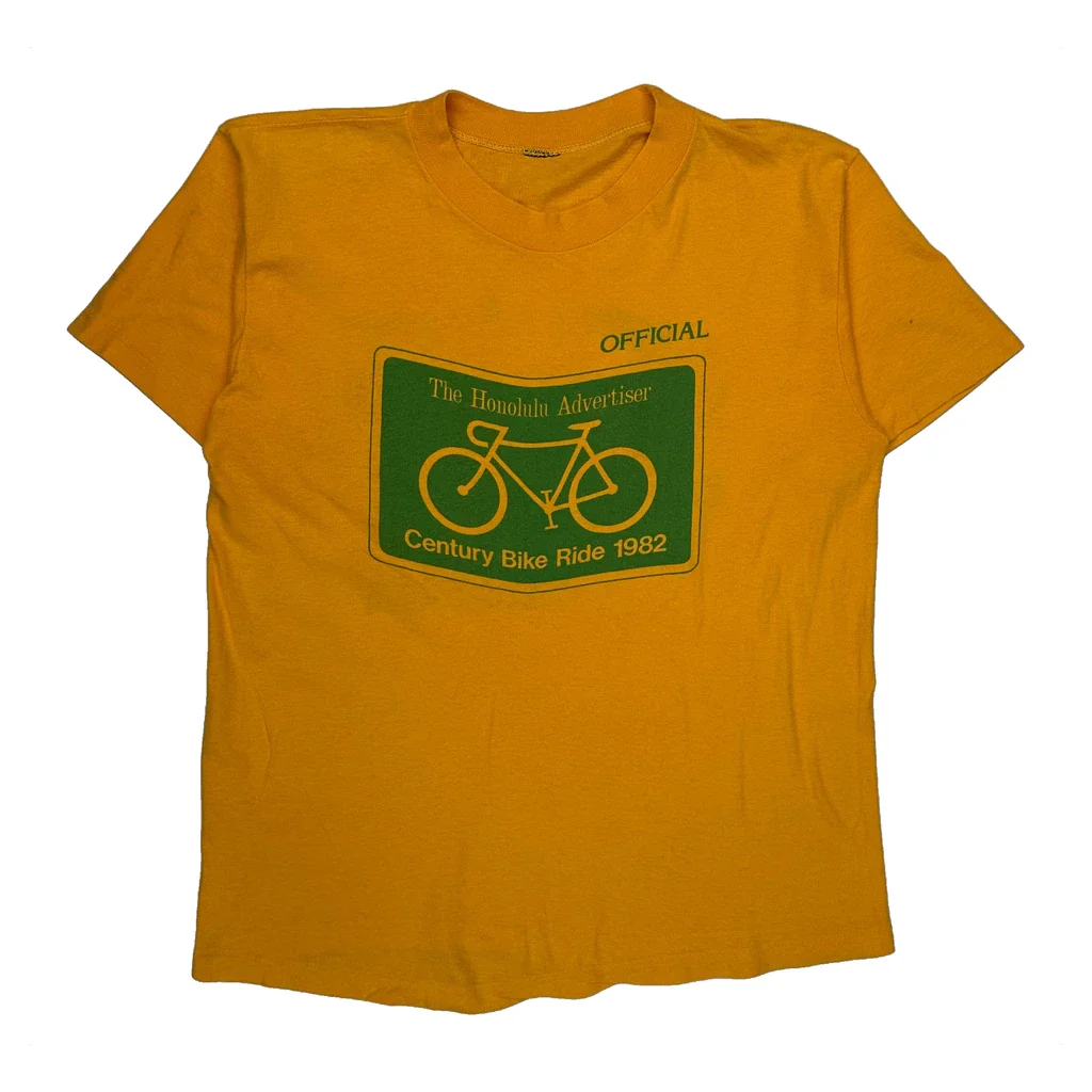Century Bike Ride 1982 Unbranded Single Stitch T-Shirt - Medium Yellow Cotton