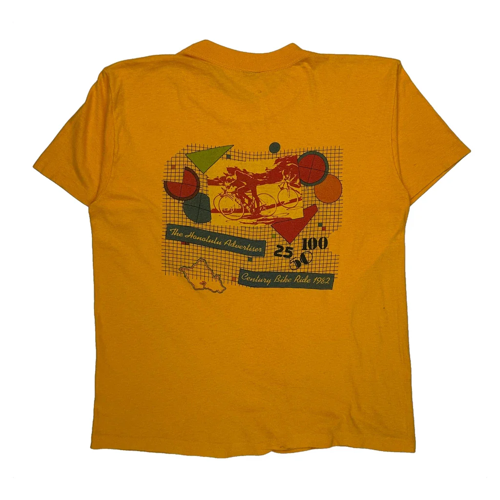 Century Bike Ride 1982 Unbranded Single Stitch T-Shirt - Medium Yellow Cotton - Image 2