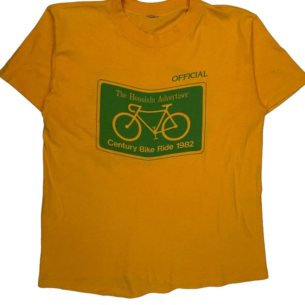 Century Bike Ride 1982 Unbranded Single Stitch T-Shirt - Medium Yellow Cotton - Image 4