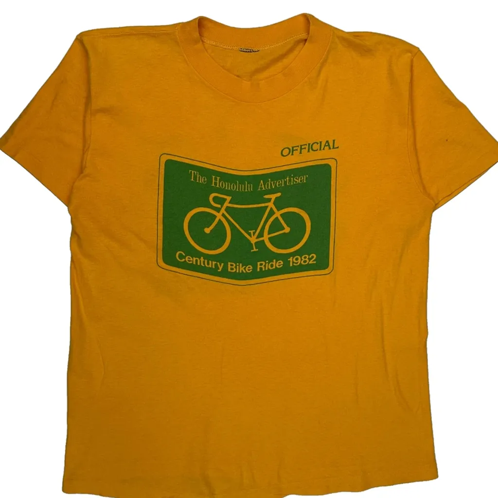 Century Bike Ride 1982 Unbranded Single Stitch T-Shirt - Medium Yellow Cotton - Image 5