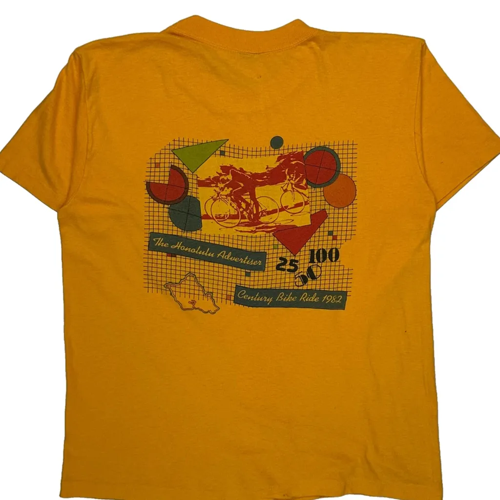 Century Bike Ride 1982 Unbranded Single Stitch T-Shirt - Medium Yellow Cotton - Image 6