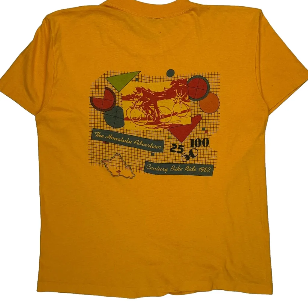 Century Bike Ride 1982 Unbranded Single Stitch T-Shirt - Medium Yellow Cotton - Image 7