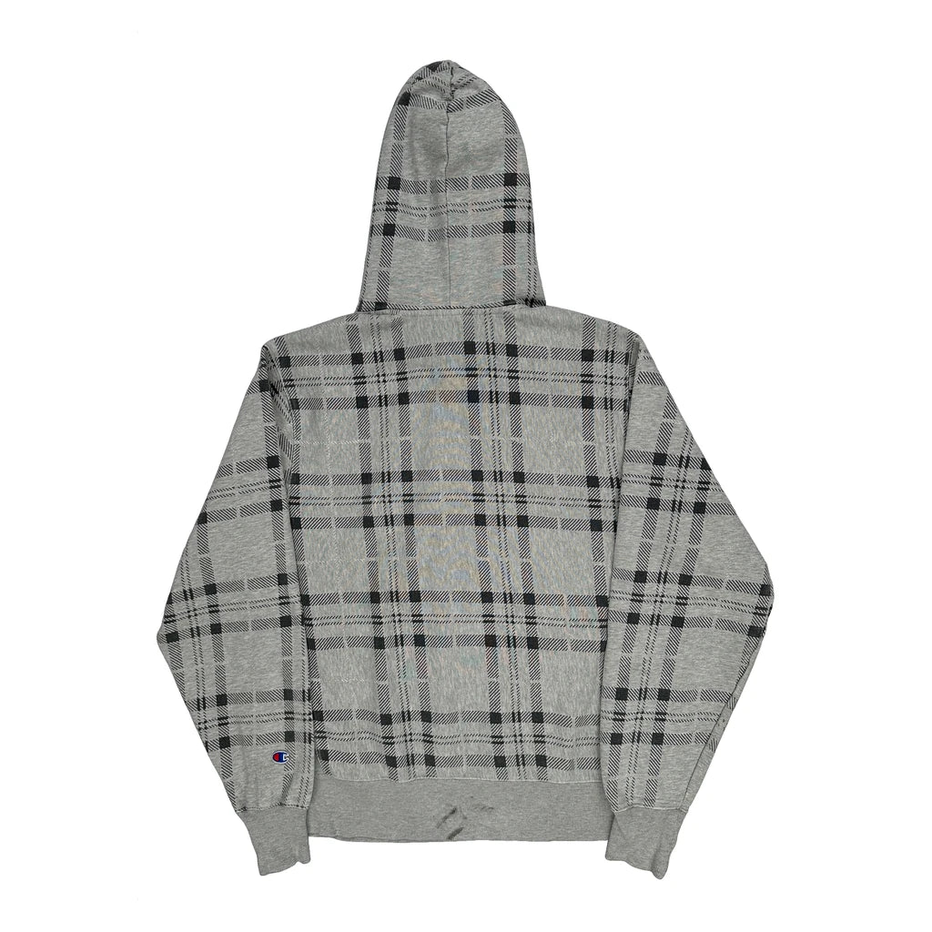 Champion Checked Hoodie - Large Grey Cotton - Image 2
