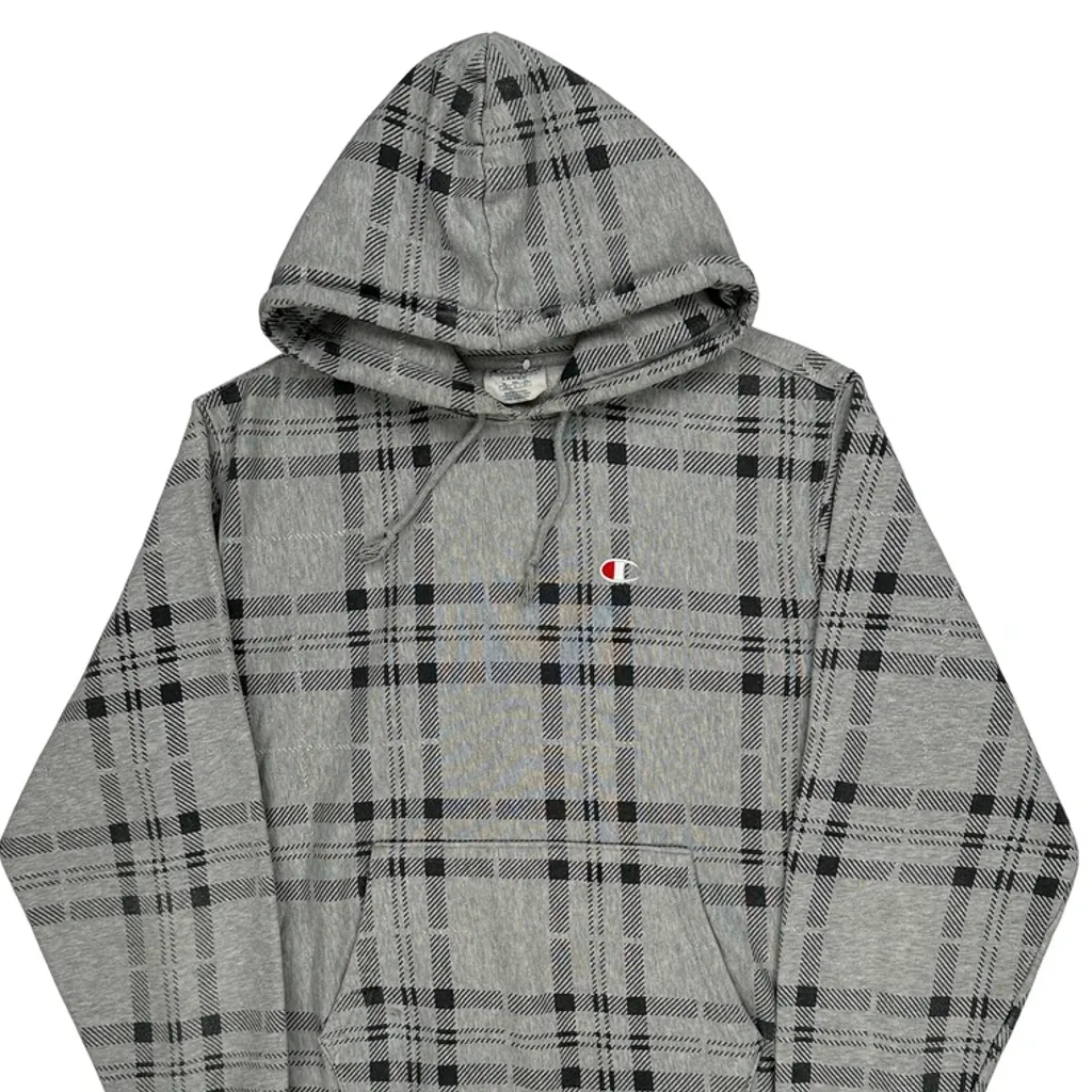 Champion Checked Hoodie - Large Grey Cotton - Image 5