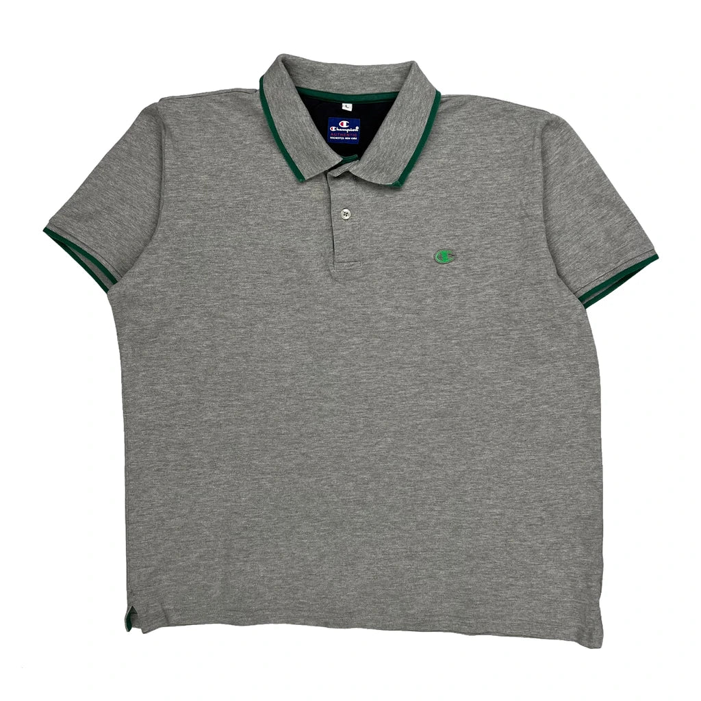 Champion Polo Shirt - Large Grey Cotton