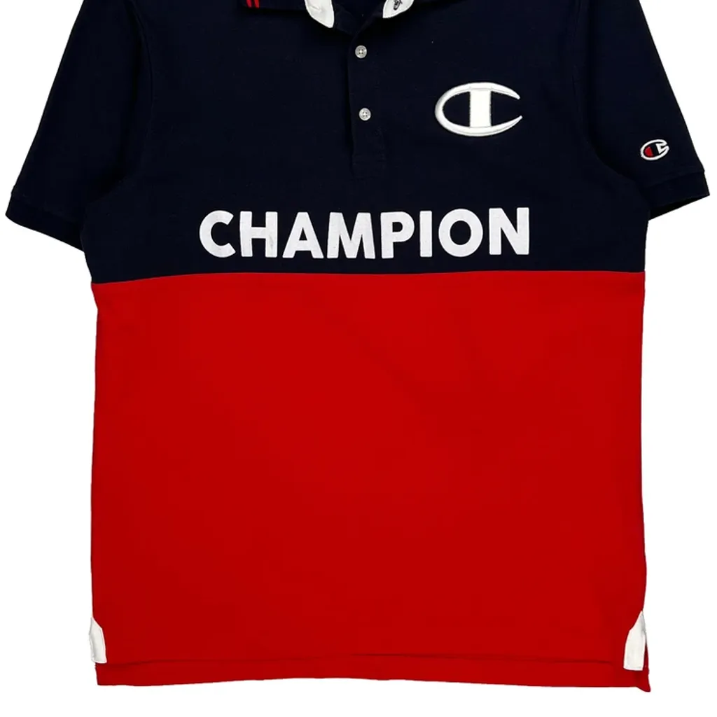 Champion Spellout Polo Shirt - 2XL Navy Cotton - Image 4