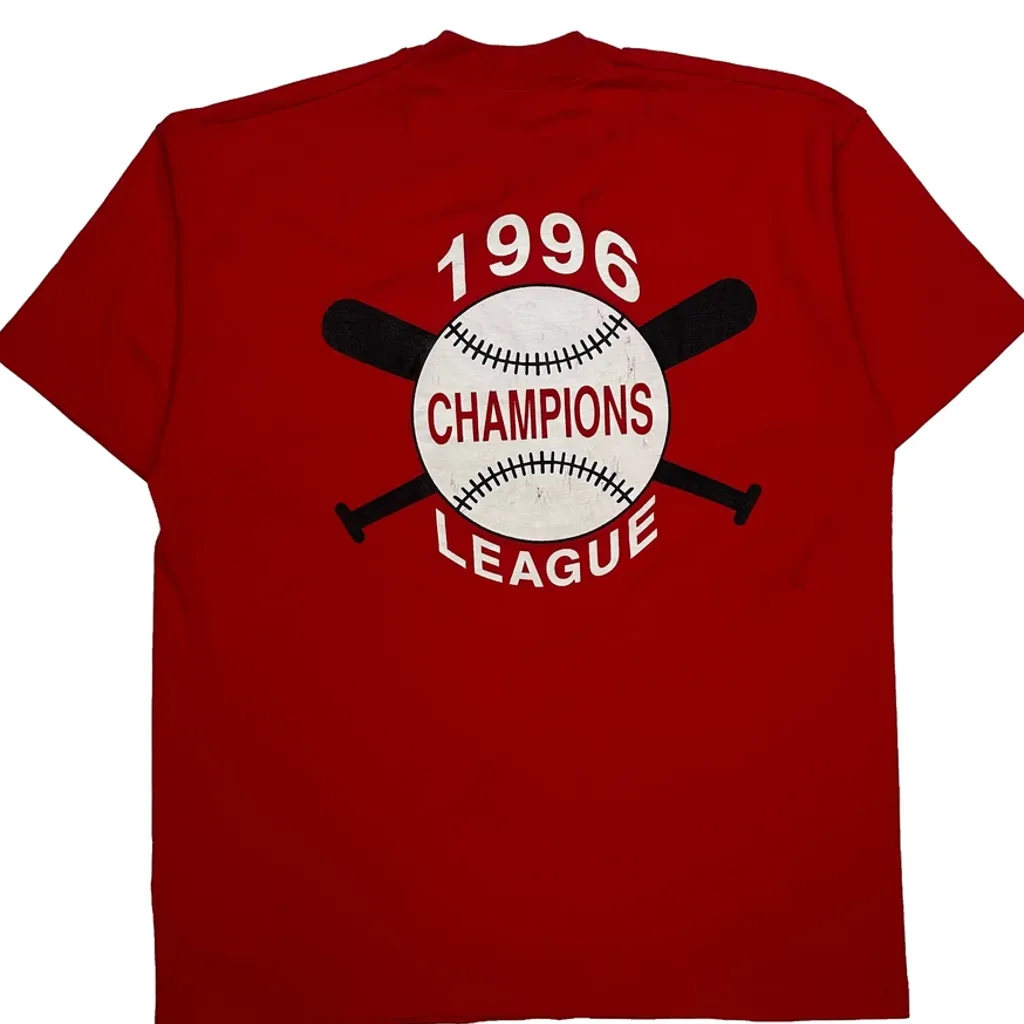 Champions League 1996 Fruit Of The Loom Single Stitch T-Shirt - Large Red Cotton Blend - Image 9