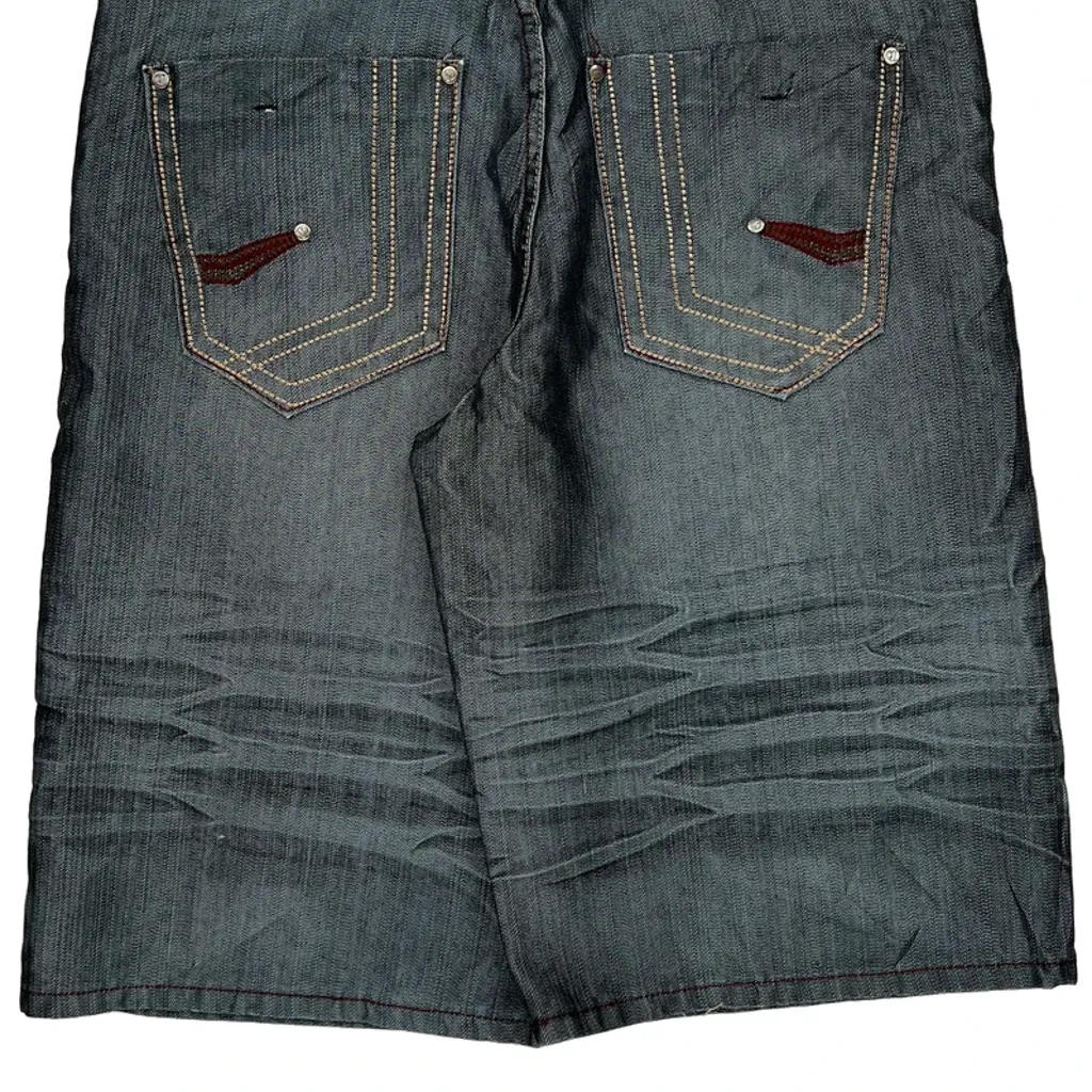 Chams Baggy Denim Shorts - 36W 15L Gray Denim - Image 7