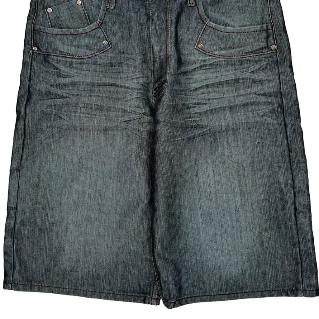 Chams Baggy Denim Shorts - 36W 15L Gray Denim - Image 8