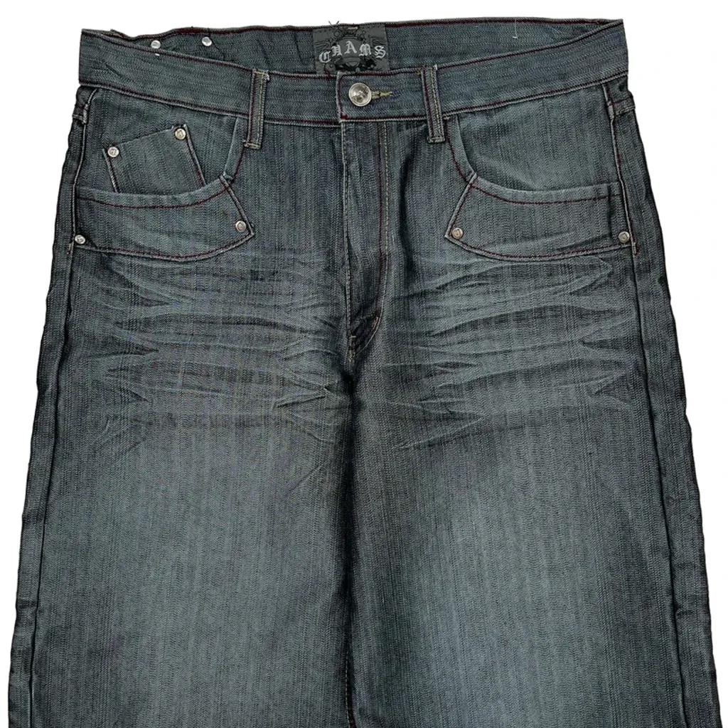 Chams Baggy Denim Shorts - 36W 15L Gray Denim - Image 9