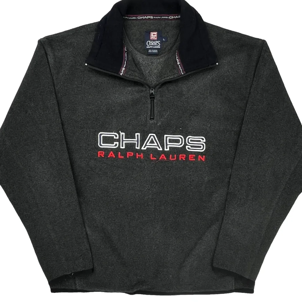 Chaps Ralph Lauren Spellout 1/4 Zip - Large Gray Polyester - Image 5