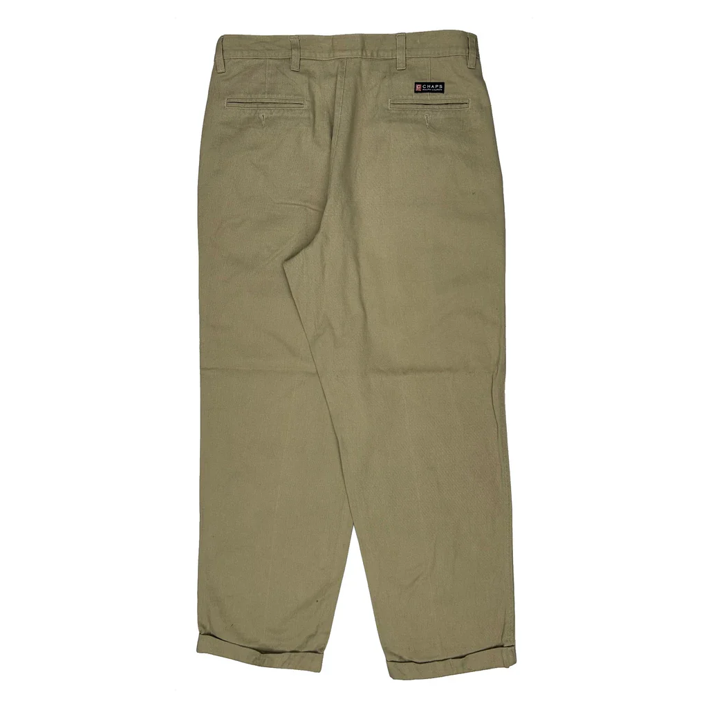 Chaps Ralph Lauren Wide Leg Pleated Chinos - 35W 30L Beige Cotton