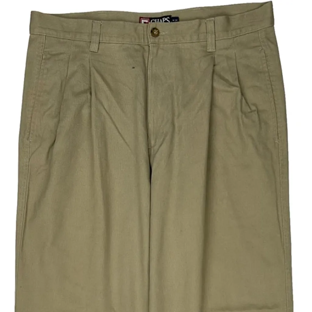 Chaps Ralph Lauren Wide Leg Pleated Chinos - 35W 30L Beige Cotton - Image 10
