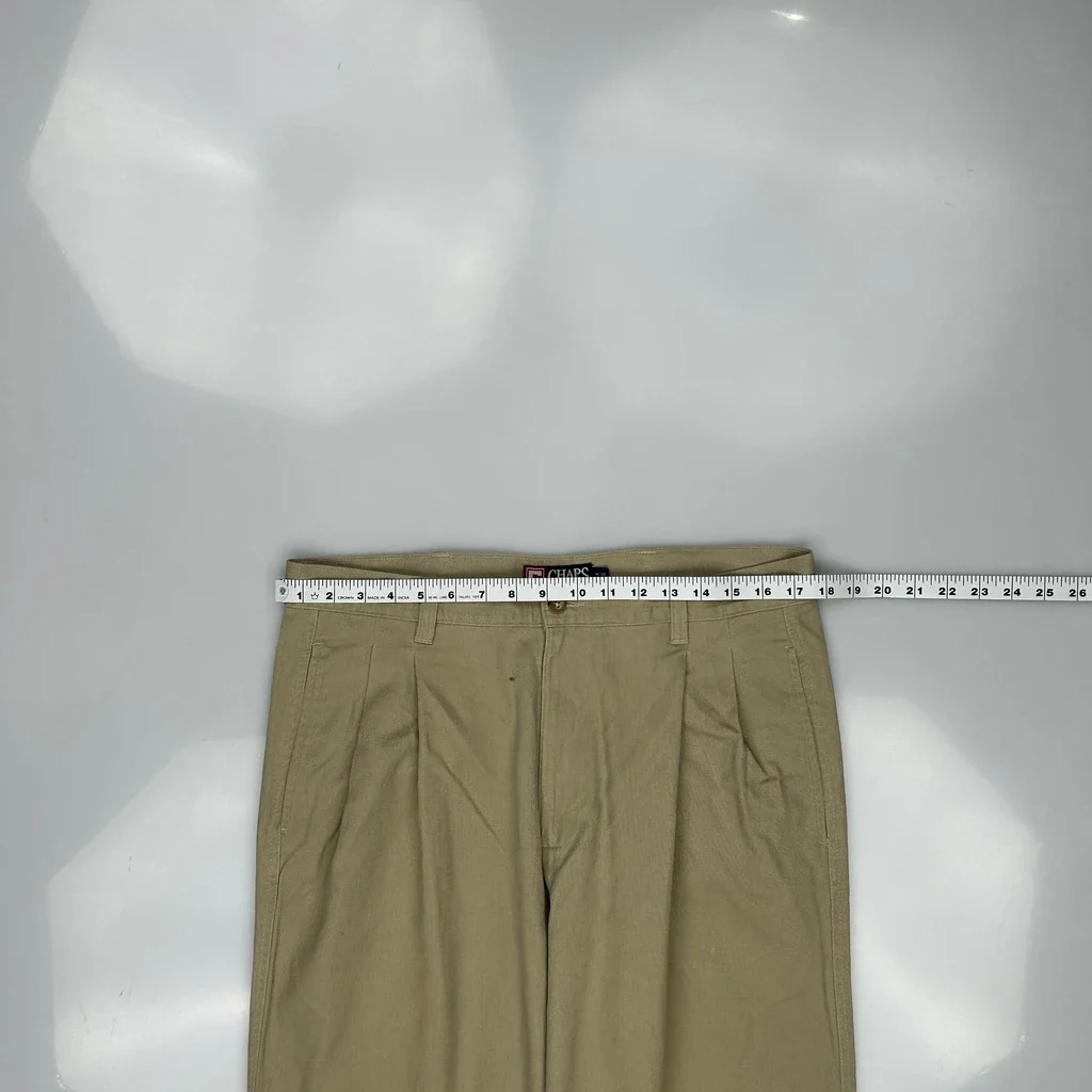 Chaps Ralph Lauren Wide Leg Pleated Chinos - 35W 30L Beige Cotton - Image 3