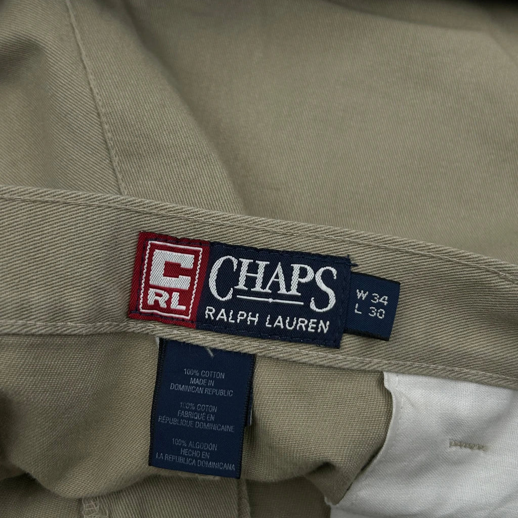 Chaps Ralph Lauren Wide Leg Pleated Chinos - 35W 30L Beige Cotton - Image 6