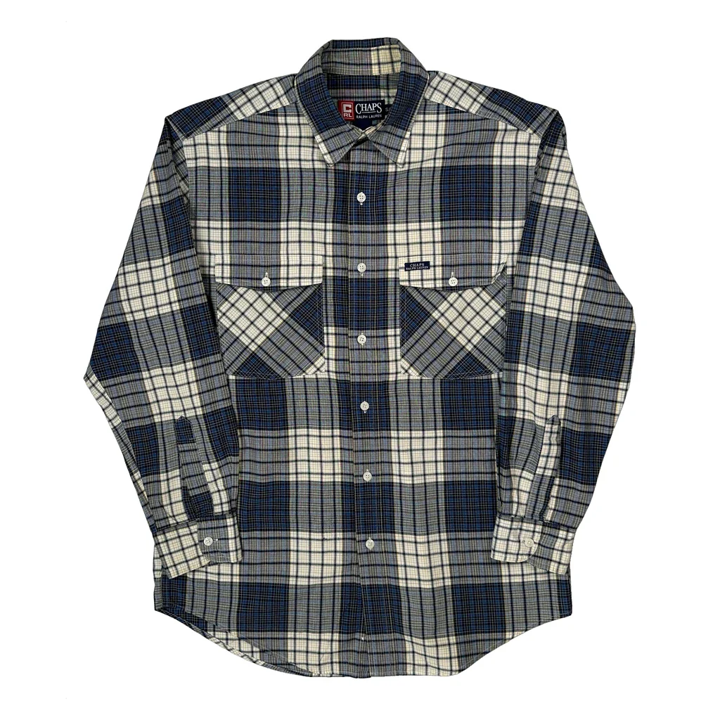 Chaps Ralph Lauren Checked Flannel Shirt - Small Blue Cotton