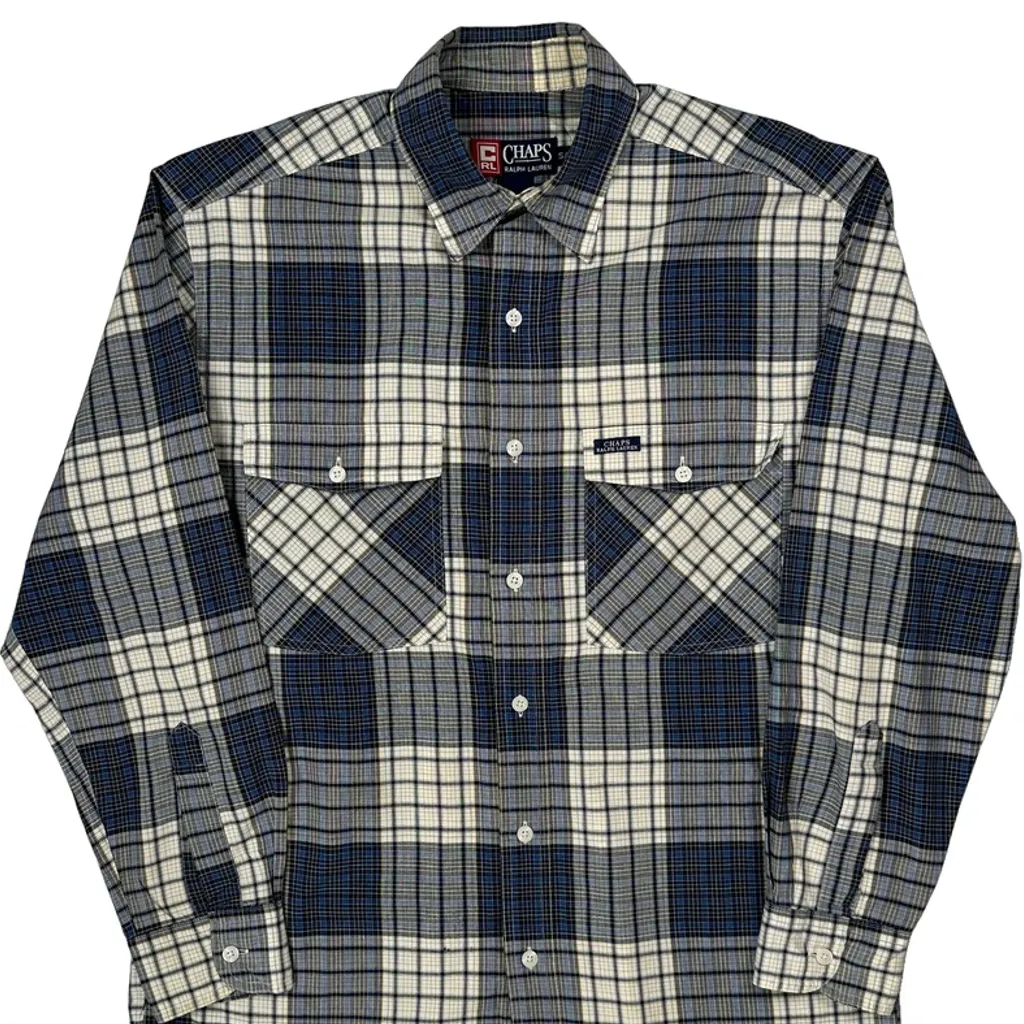 Chaps Ralph Lauren Checked Flannel Shirt - Small Blue Cotton - Image 4