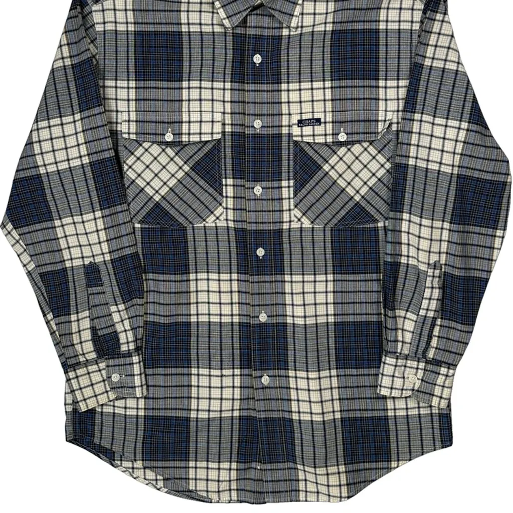 Chaps Ralph Lauren Checked Flannel Shirt - Small Blue Cotton - Image 5