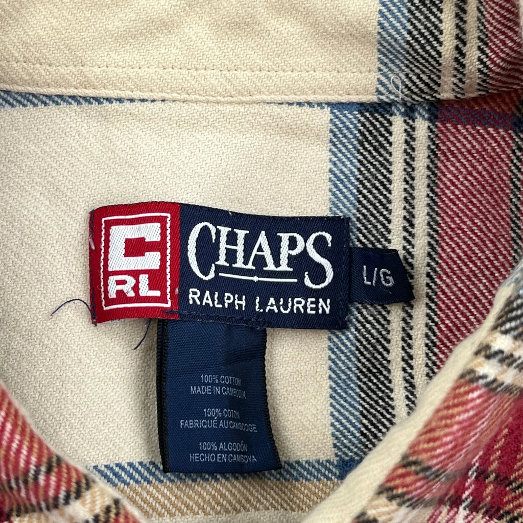 Chaps Ralph Lauren Checked Flannel Shirt - Large Cream Cotton - Image 3