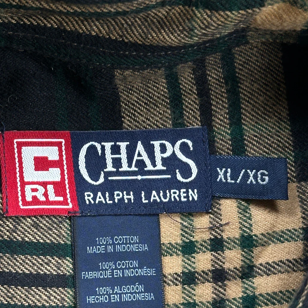 Chaps Ralph Lauren Checked Flannel Shirt - XL Green Cotton - Image 3